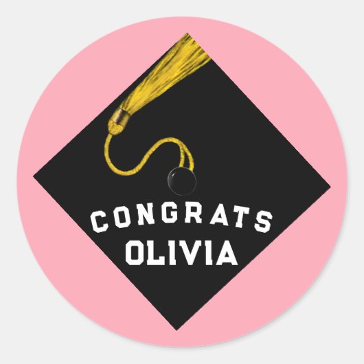 卒業おめでとうピンク ラウンドシール (正面)