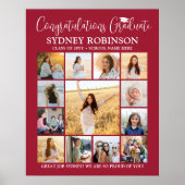 卒業おめでとうフォトコラージュモダン赤白 ポスター (正面)