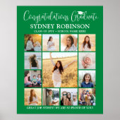 卒業おめでとうフォトコラージンググリーンとホワイト ポスター (正面)