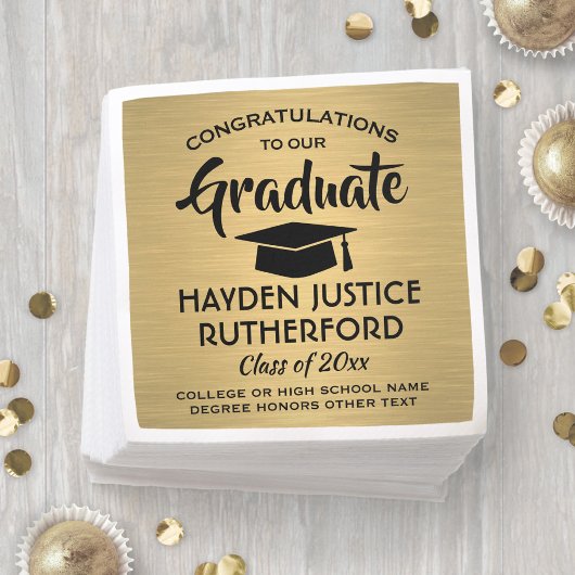 卒業おめでとうブラシエレガント金ゴールドとブラック スタンダードカクテルナプキン