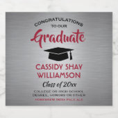 卒業おめでとうブラシ付きグレー赤と黒 ビールラベル (シングルラベル)