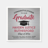 卒業おめでとうブラシ付きシルバーグレーレッドブラック スタンダードカクテルナプキン (正面)