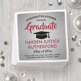 卒業おめでとうブラシ付きシルバーグレーレッドブラック スタンダードカクテルナプキン