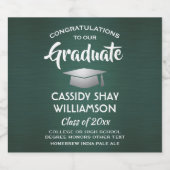 卒業おめでとうブラシ付きダークグリーンとホワイト ビールラベル (シングルラベル)