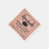 卒業おめでとうブラシ付きピンクローズ金ゴールド&ブラック スタンダードカクテルナプキン (角)