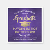 卒業おめでとうブラシ付き紫金ゴールドと白 スタンダードカクテルナプキン (正面)