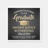 卒業おめでとうブラシ付き黒金ゴールドと白 スタンダードカクテルナプキン (正面)