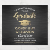 卒業おめでとうブラシ付き黒金ゴールドと白 ビールラベル (シングルラベル)