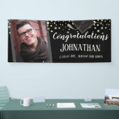 卒業おめでとうブラック紙吹雪写真 横断幕 (トレードショー)