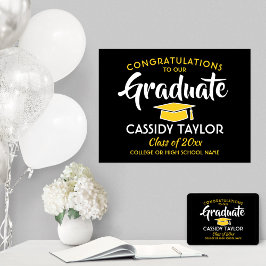 卒業おめでとうブラック金ゴールドイエローとホワイト ポスター