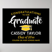 卒業おめでとうブラック金ゴールドイエローとホワイト ポスター (正面)