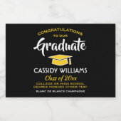 卒業おめでとうブラック金ゴールドイエローミニスプリット スパークリングワインラベル (シングルラベル)