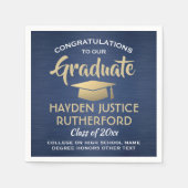 卒業おめでとうブラッシュドネイビーブルー金ゴールド&ホワイト スタンダードカクテルナプキン (正面)