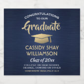 卒業おめでとうブラッシュドネイビーブルー金ゴールド&ホワイト ビールラベル (シングルラベル)