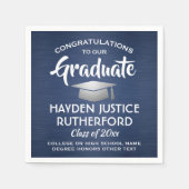 卒業おめでとうブラッシュネイビーブルーホワイトシルバー スタンダードカクテルナプキン (正面)