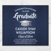 卒業おめでとうブラッシュネイビーブルーホワイトシルバー ビールラベル (シングルラベル)