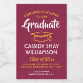 卒業おめでとうマルーンレッド金ゴールドイエローミニ ワインラベル (シングルラベル)