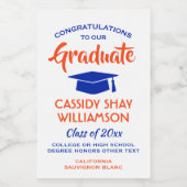 卒業おめでとうモダンオレンジとブルーミニ ワインラベル (シングルラベル)