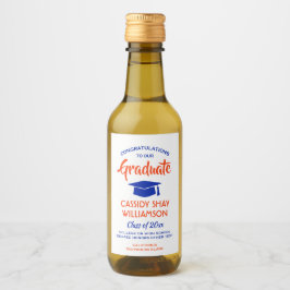 卒業おめでとうモダンオレンジとブルーミニ ワインラベル