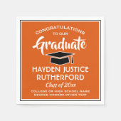 卒業おめでとうモダンオレンジホワイトとブラック スタンダードカクテルナプキン (正面)