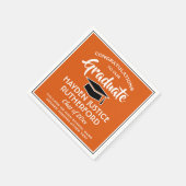 卒業おめでとうモダンオレンジホワイトとブラック スタンダードカクテルナプキン (角)