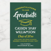 卒業おめでとうモダングリーン金ゴールドイエローミニ ワインラベル (シングルラベル)