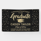 卒業おめでとうモダンブラックおよび金ゴールド紙吹雪 横断幕 (横)