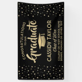 卒業おめでとうモダンブラックおよび金ゴールド紙吹雪 横断幕 (縦)