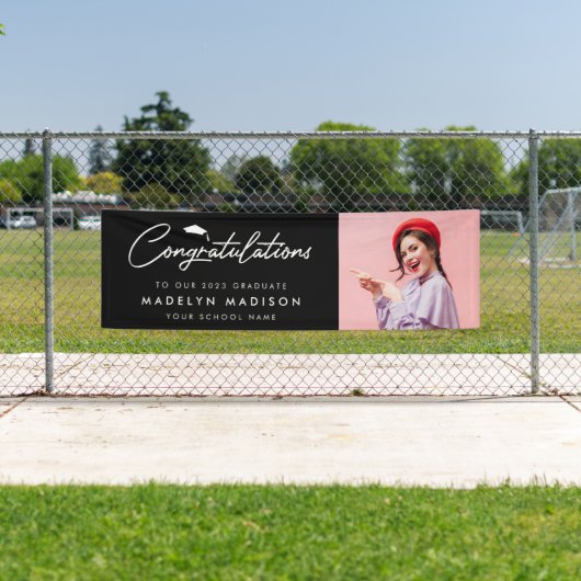 卒業おめでとうモダン写真黒 横断幕 (インサイチュ)