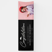 卒業おめでとうモダン写真黒 横断幕 (縦)