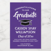 卒業おめでとうモダン紫と白ミニ ワインラベル (シングルラベル)