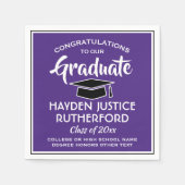 卒業おめでとうモダン紫と白 スタンダードカクテルナプキン (正面)