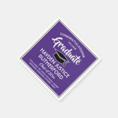 卒業おめでとうモダン紫と白 スタンダードカクテルナプキン (角)