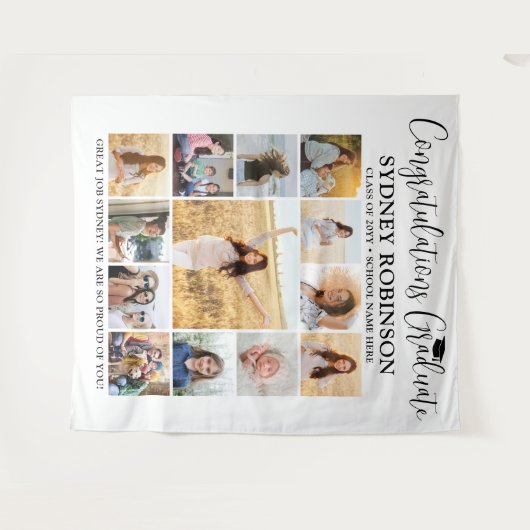 卒業おめでとう大きな写真コラージュ背景 タペストリー (正面(横))