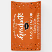 卒業おめでとう紙吹雪オレンジホワイト&ブラック 横断幕 (縦)