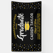 卒業おめでとう紙吹雪ブラック金ゴールド黄 横断幕 (縦)