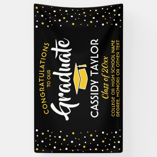 卒業おめでとう紙吹雪ブラック金ゴールド黄 横断幕 (縦)