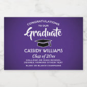 卒業おめでとう紫と白のミニスプリット スパークリングワインラベル (シングルラベル)