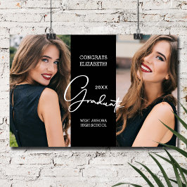 卒業おめでとう黒モダン写真 ポスター
