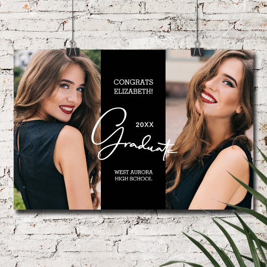 卒業おめでとう黒モダン写真 ポスター
