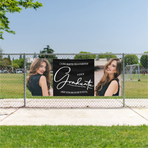 卒業おめでとう黒モダン写真 横断幕