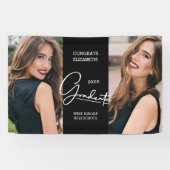 卒業おめでとう黒モダン写真 横断幕 (横)