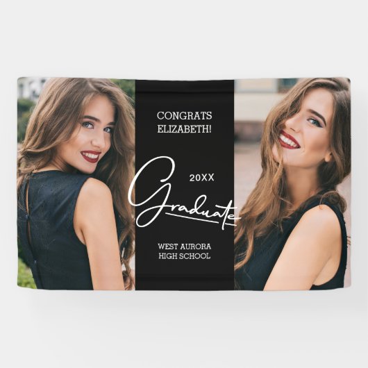 卒業おめでとう黒モダン写真 横断幕 (横)