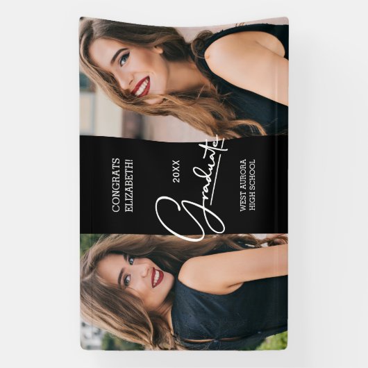 卒業おめでとう黒モダン写真 横断幕 (縦)