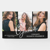 卒業おめでとう黒モダン写真 横断幕 (横)