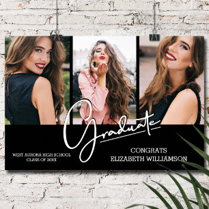 卒業おめでとう黒モダン色写真3 ポスター