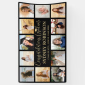 卒業おめでとう12枚の写真コラージュ ブラック&ゴールド 横断幕 (縦)