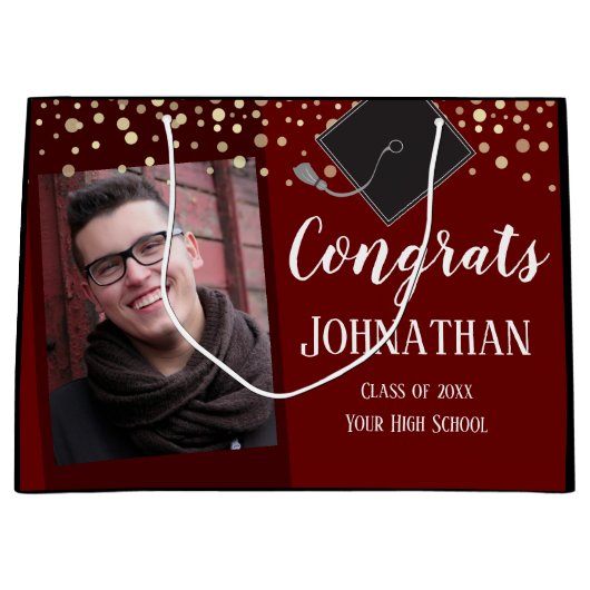 卒業おめでとう2枚写真大抱き枕 ラージペーパーバッグ (正面)