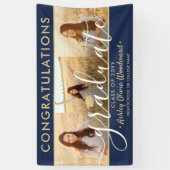 卒業おめでとう3フォトコラージュ海軍と金ゴールド 横断幕 (縦)