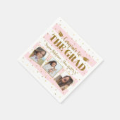 卒業おめでとう3写真金ゴールドグリッターストライプ スタンダードカクテルナプキン (角)